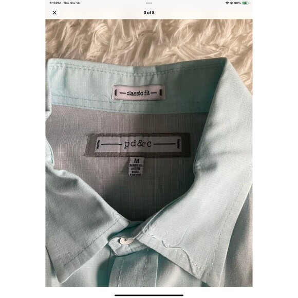 PD&C Classic Fit Mens M Button Down Short Sleeve Light Blue 100% Cotton Shirt - Picture 3 of 8
